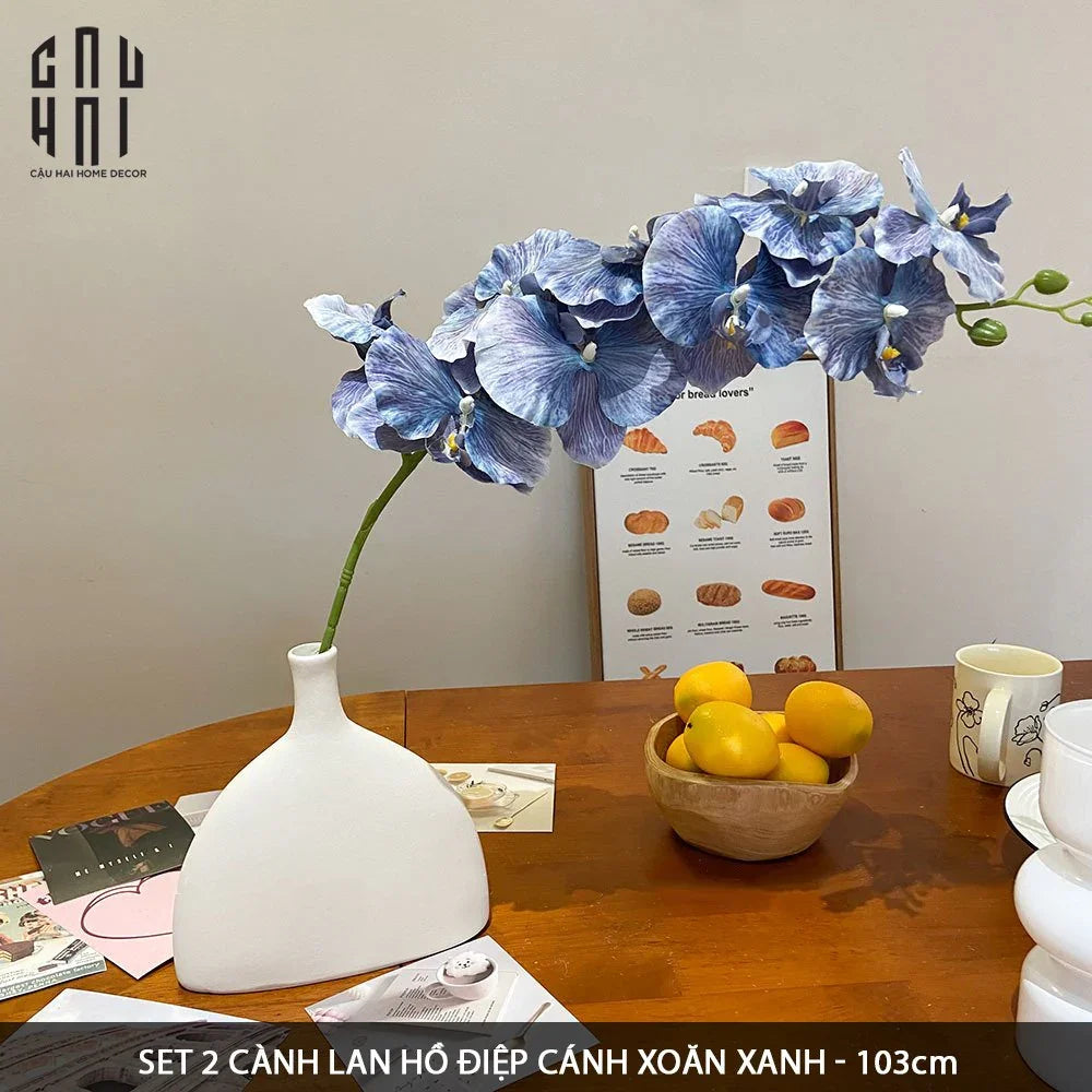 SET 2 CÀNH LAN HỒ ĐIỆP CÁNH XOĂN - XANH TÍM-CẬU HAI HOME DECOR