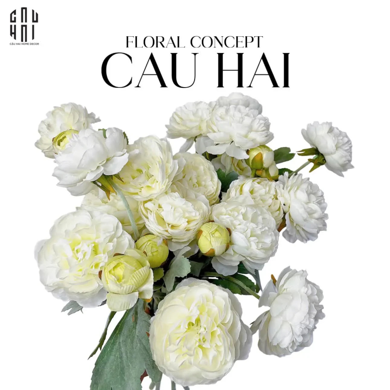 SET 2 CÀNH MAO LƯƠNG RANUNCULUS - TRẮNG-CẬU HAI HOME DECOR