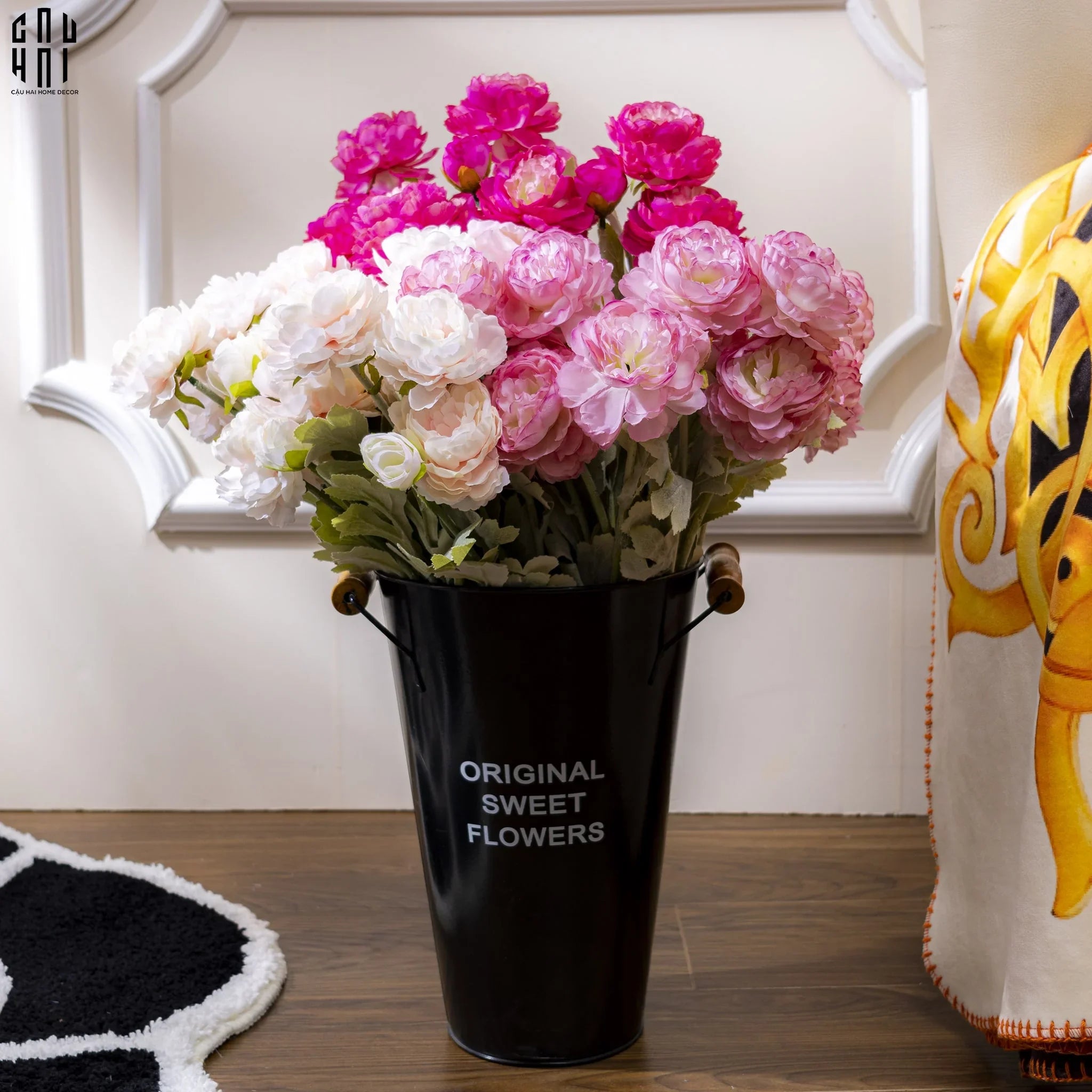 SET 2 CÀNH MAO LƯƠNG RANUNCULUS - TRẮNG-CẬU HAI HOME DECOR