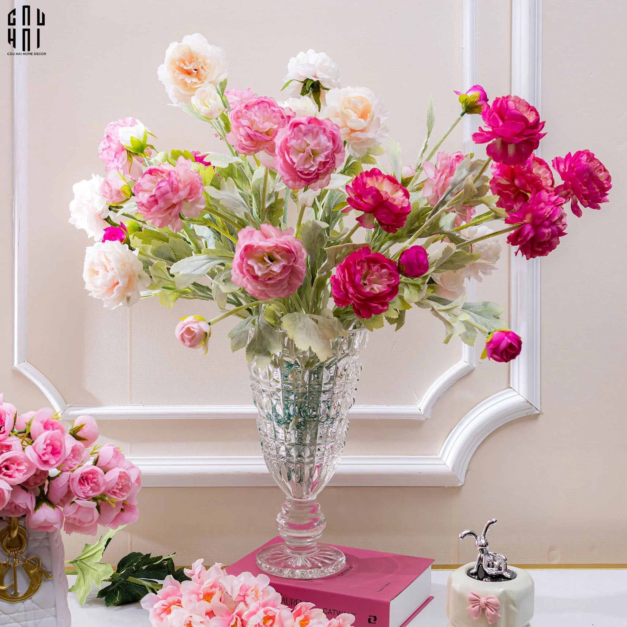 SET 2 CÀNH MAO LƯƠNG RANUNCULUS - TRẮNG-CẬU HAI HOME DECOR