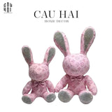SET 2 CHÚ THỎ DA LIGHT PINK LOUIS LUCKY BUNNY WITH DIAMOND - S28 S38-CẬU HAI HOME DECOR