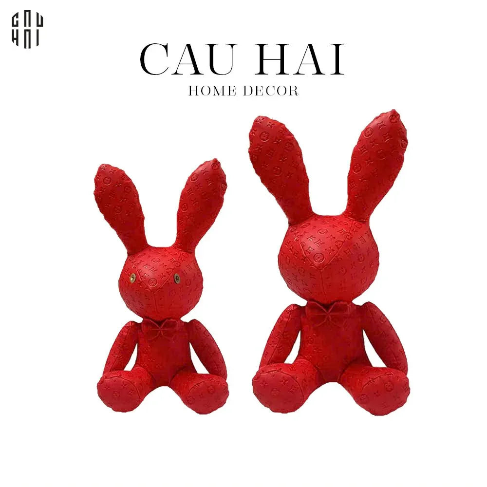 SET 2 CHÚ THỎ DA RED LOUIS LUCKY BUNNY WITH DIAMOND - S28 S38-CẬU HAI HOME DECOR
