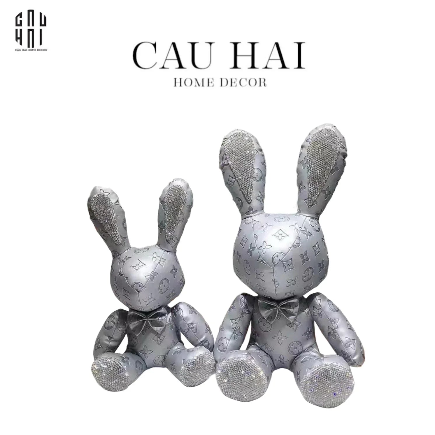 SET 2 CHÚ THỎ DA SILVER LOUIS LUCKY BUNNY WITH DIAMOND - S28 S38-CẬU HAI HOME DECOR