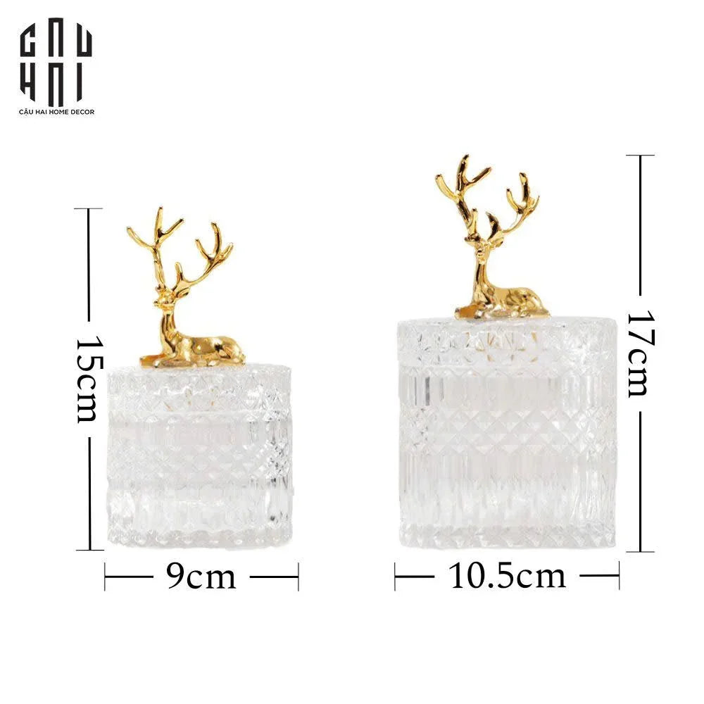 SET 2 LỌ PHA LẾ REINDEER CRYSTAL JAR-CẬU HAI HOME DECOR