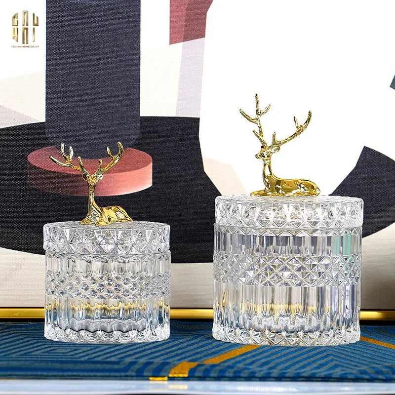 SET 2 LỌ PHA LẾ REINDEER CRYSTAL JAR-CẬU HAI HOME DECOR