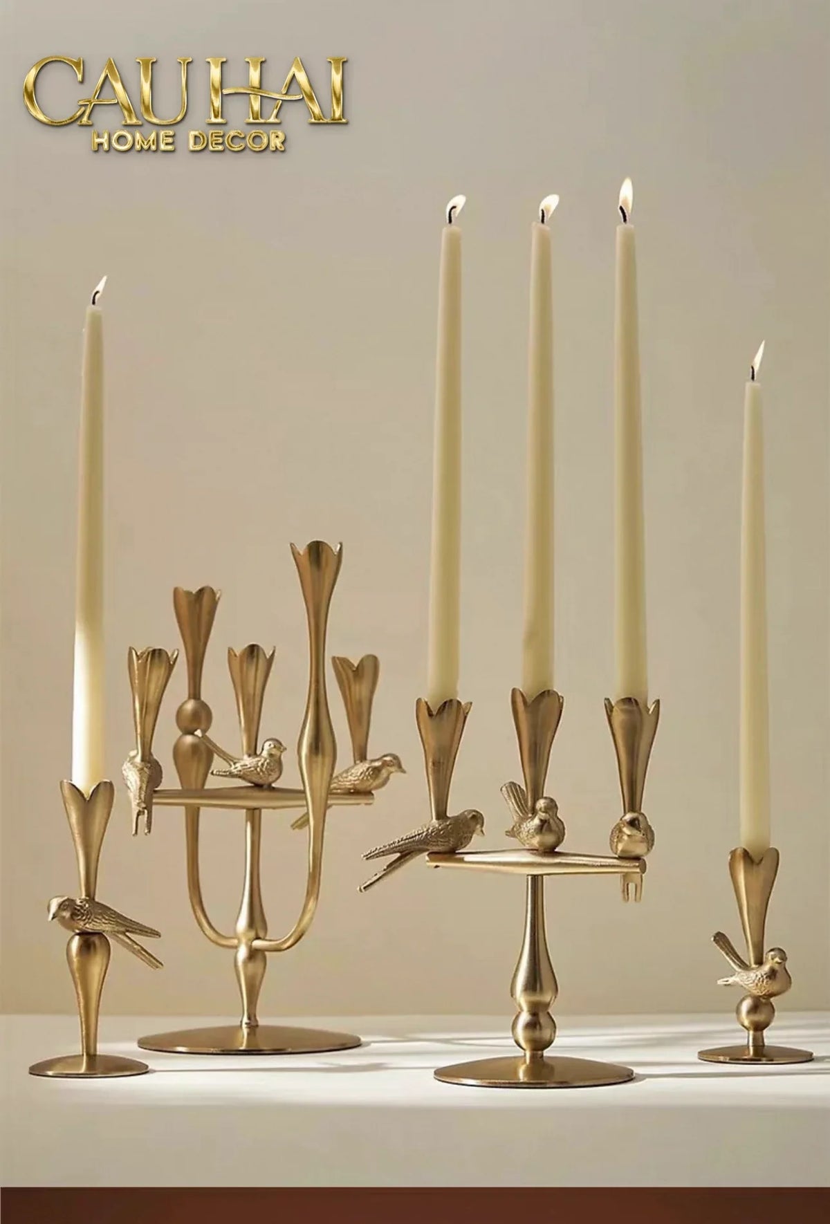 Set 2 Đế Nến Đồng Brasson Bird Harmonia Candle Holders-ĐÈN TRANG TRÍ-CẬU HAI HOME DECOR