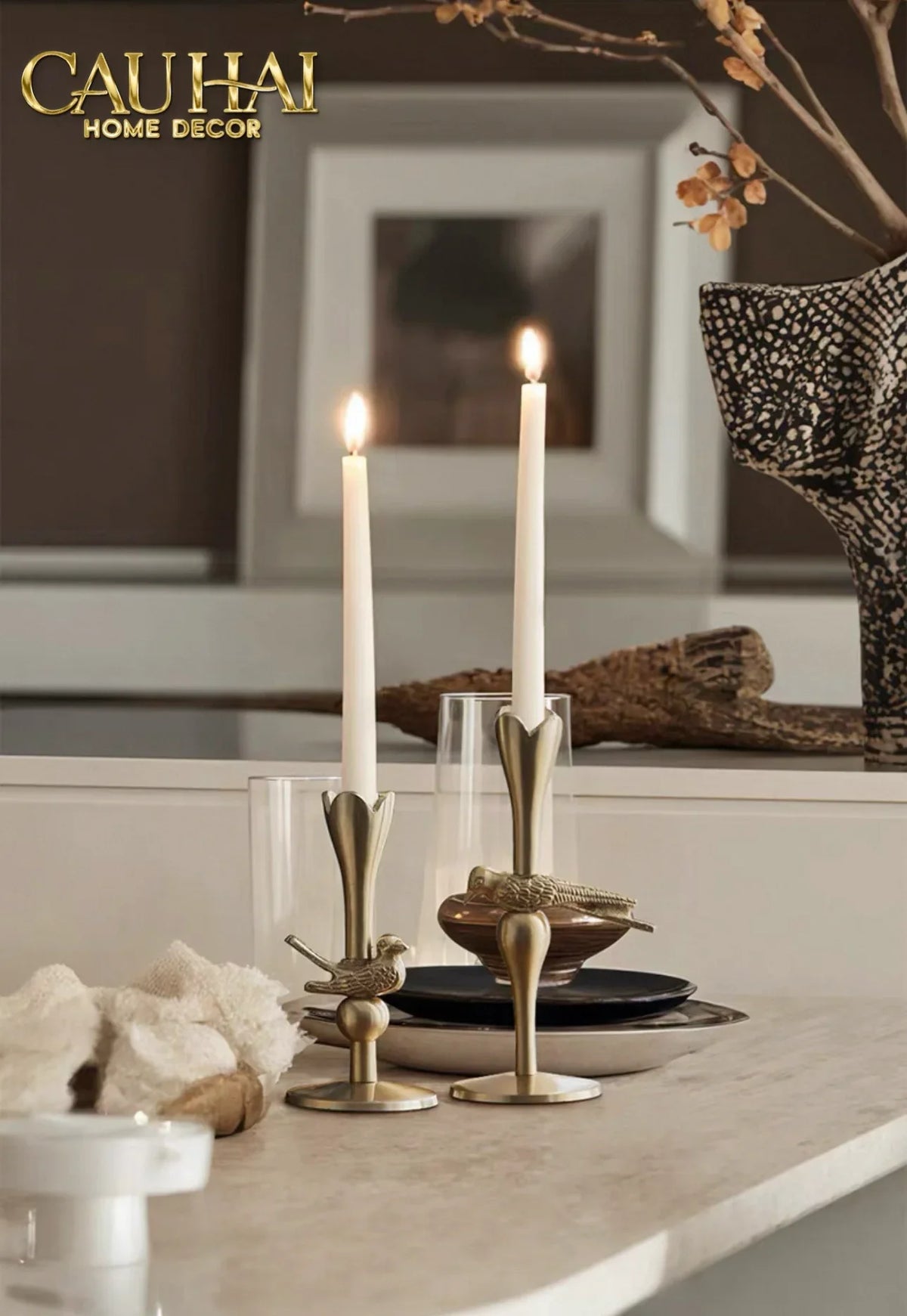 Set 2 Đế Nến Đồng Brasson Bird Harmonia Candle Holders-ĐÈN TRANG TRÍ-CẬU HAI HOME DECOR