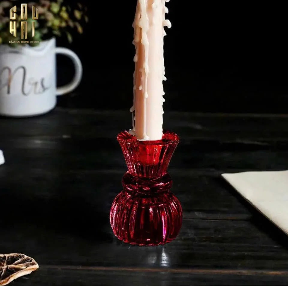 Set 2 Đế Nến Pha Lê Rouge Éclat-CẬU HAI HOME DECOR