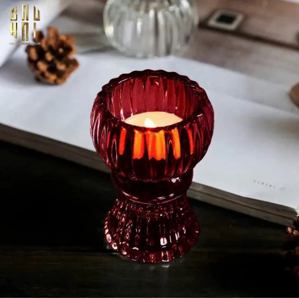 Set 2 Đế Nến Pha Lê Rouge Éclat-CẬU HAI HOME DECOR