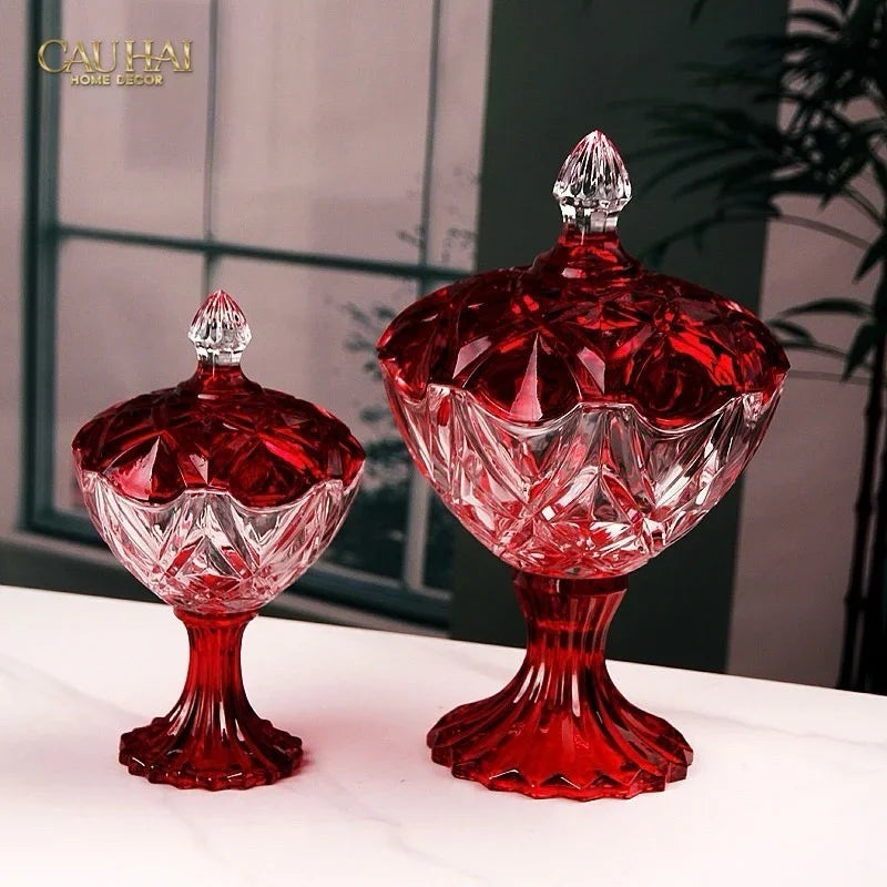 Set 2 Lọ Kẹo Pha Lê Đỏ Ruby Candy Lumiere Bonbonnière H21/H28-CẬU HAI HOME DECOR