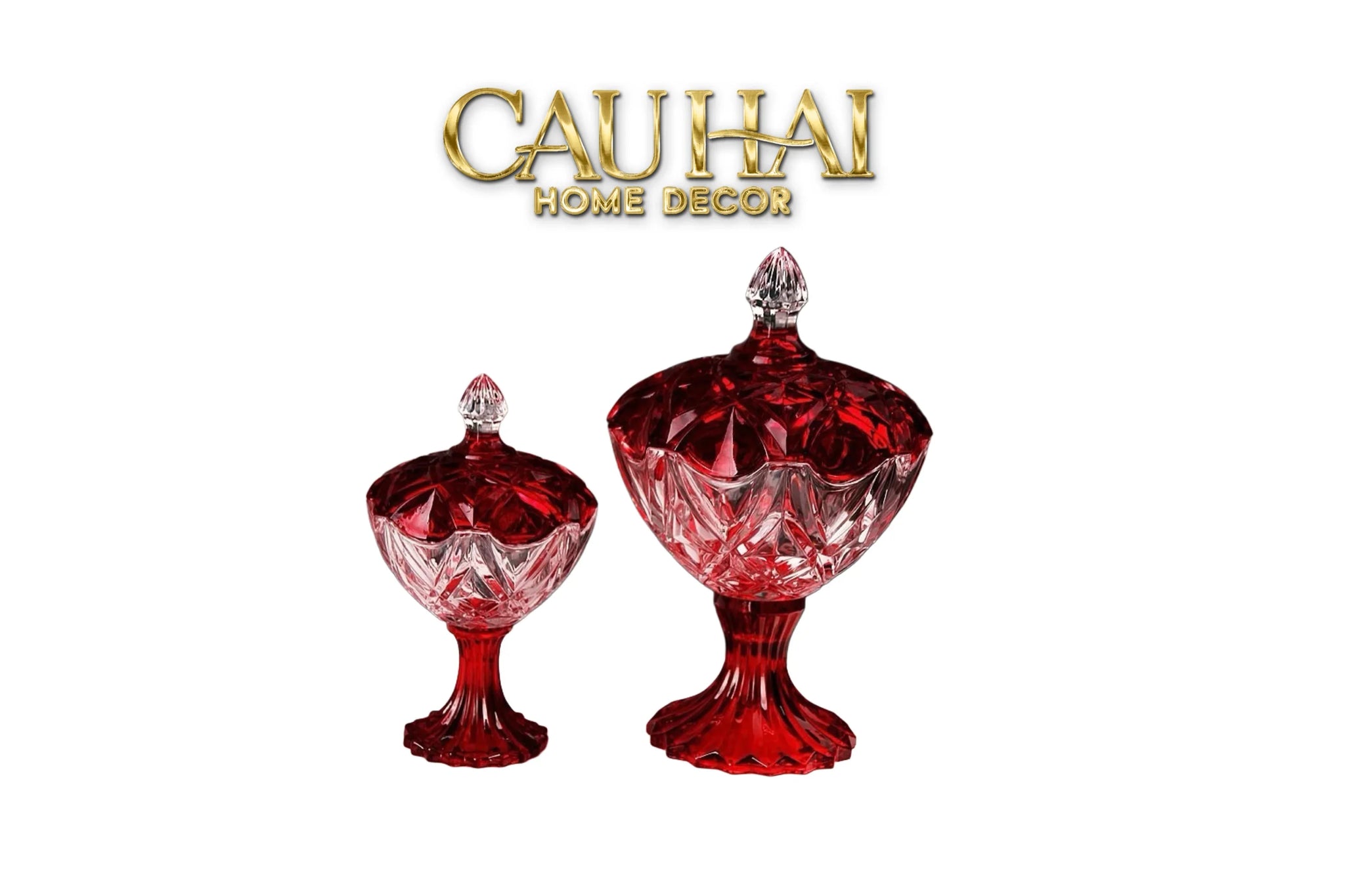 Set 2 Lọ Kẹo Pha Lê Đỏ Ruby Candy Lumiere Bonbonnière H21/H28-CẬU HAI HOME DECOR