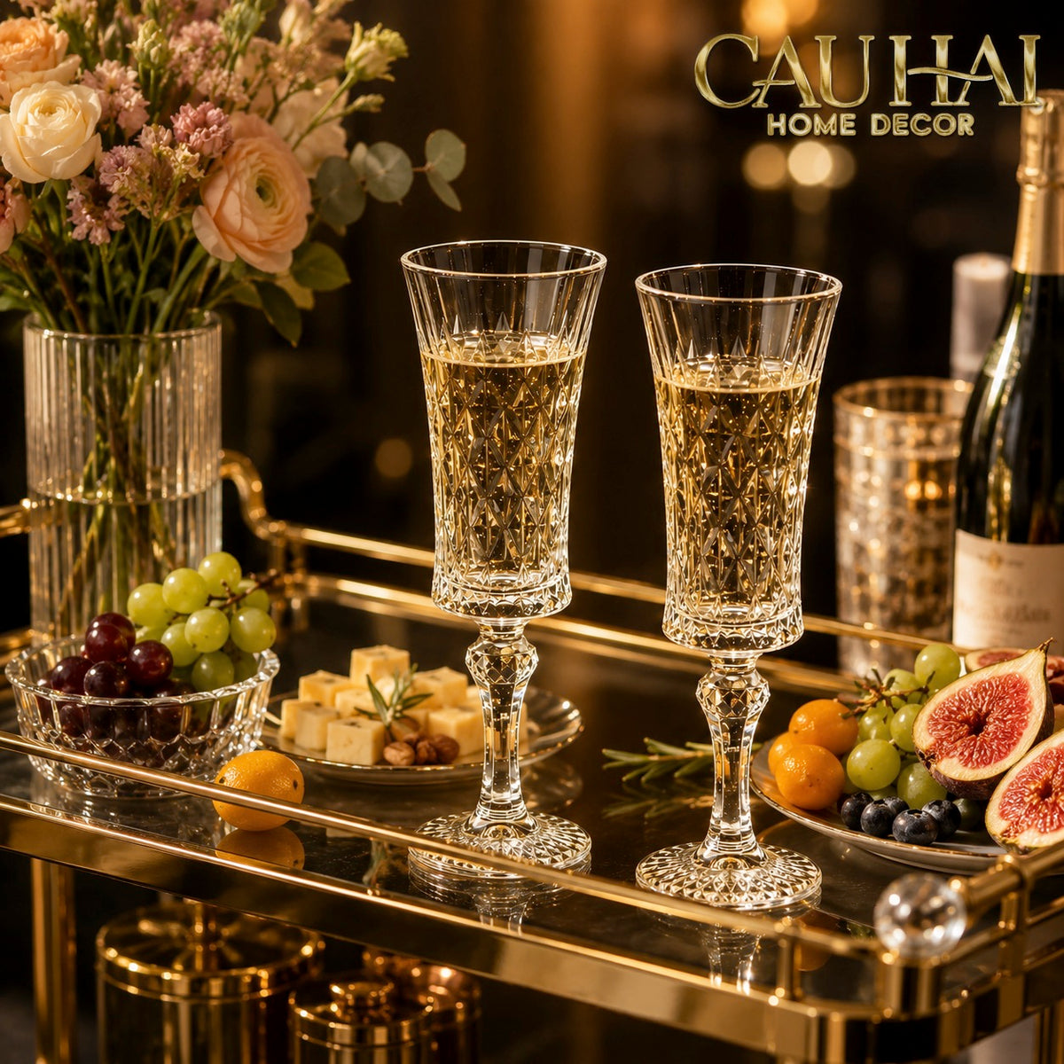 Set 2 Ly Champagne Cristalleries Faceted 120ml-CẬU HAI HOME DECOR-CẬU HAI HOME DECOR