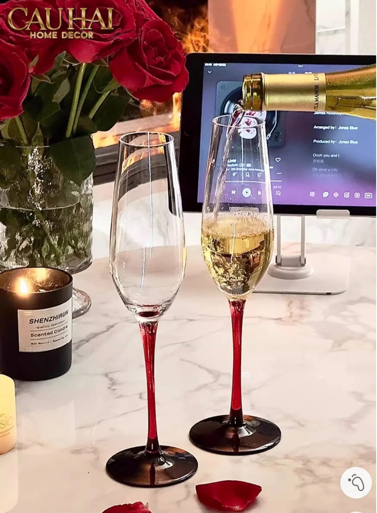 Set 2 Ly Champane Flute Sparkle Sparkling Glasses 240ml 4.2x26x7.1-CẬU HAI HOME DECOR