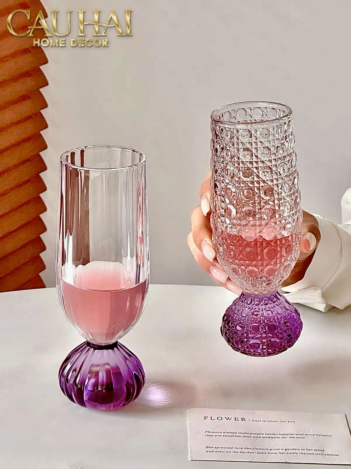 Set 2 Ly Cocktail Pink Purple Petal 180ml-CẬU HAI HOME DECOR-CẬU HAI HOME DECOR