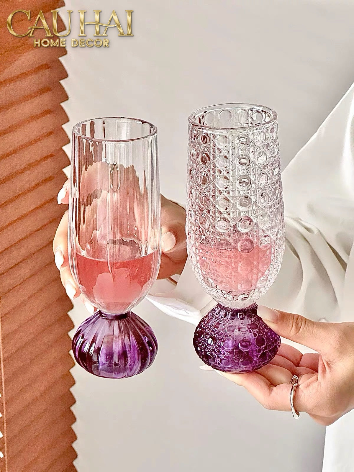 Set 2 Ly Cocktail Pink Purple Petal 180ml-CẬU HAI HOME DECOR-CẬU HAI HOME DECOR