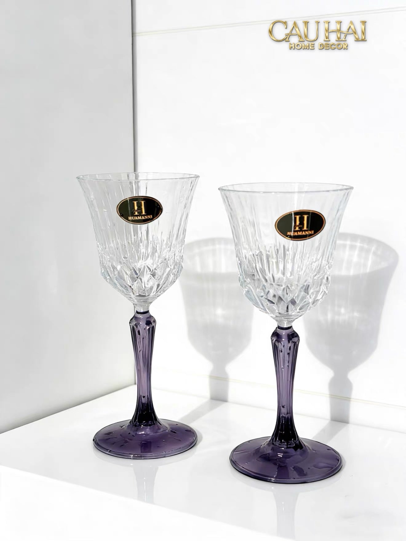 Set 2 Ly Vang Diamond Goblet Plum Crystal 200Ml-CẬU HAI HOME DECOR