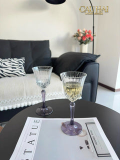 Set 2 Ly Vang Diamond Goblet Plum Crystal 200Ml-CẬU HAI HOME DECOR