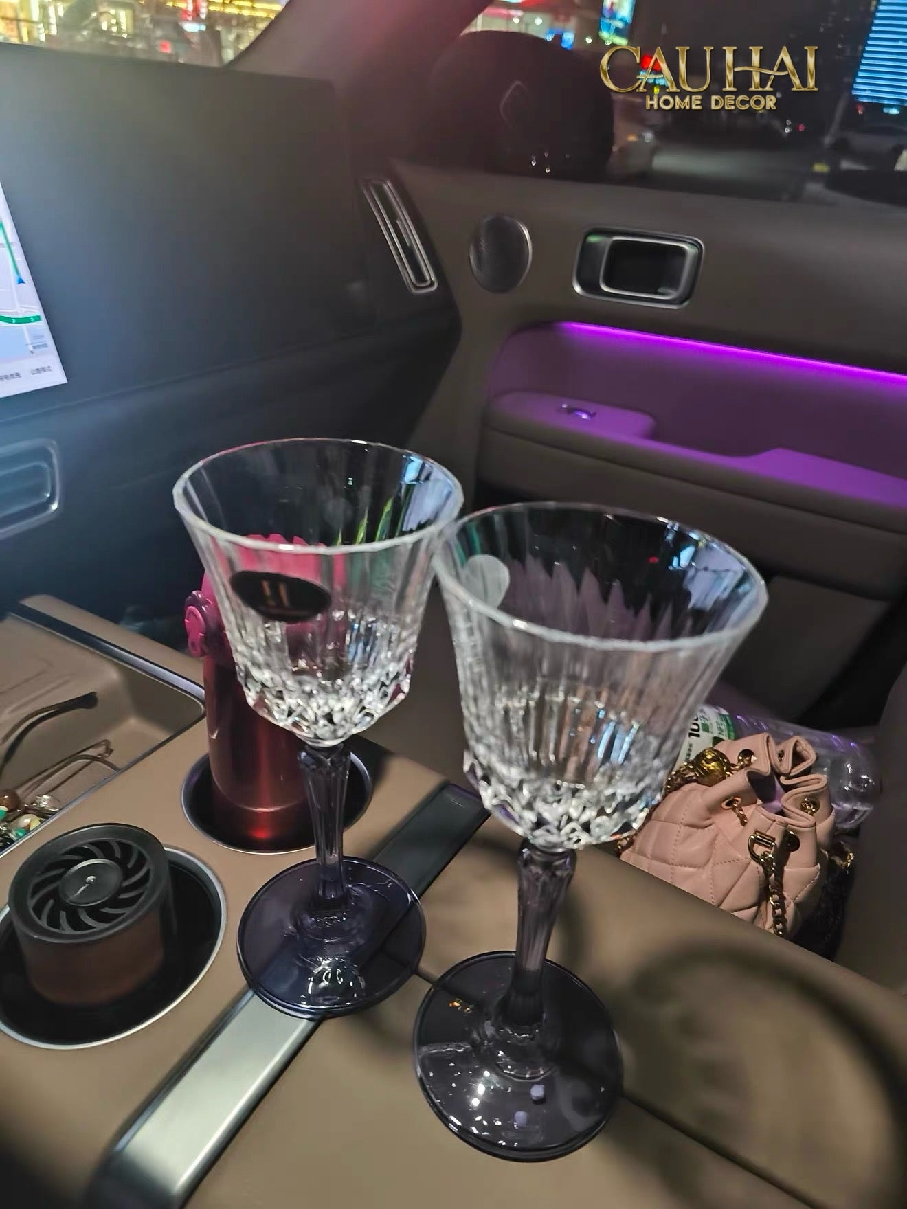 Set 2 Ly Vang Diamond Goblet Plum Crystal 200Ml-CẬU HAI HOME DECOR