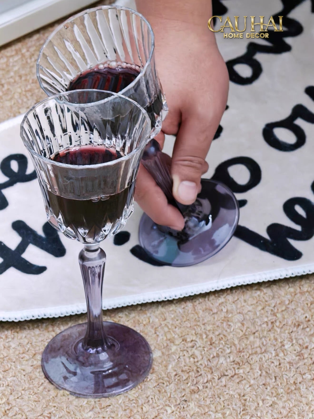 Set 2 Ly Vang Diamond Goblet Plum Crystal 200Ml-CẬU HAI HOME DECOR