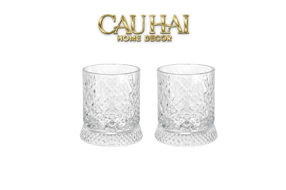 Set 2 Ly Whisky Thuỷ Tinh Đế Xoay - Éclet Spin Glass Set 2pcs-LY THỦY TINH-CẬU HAI HOME DECOR