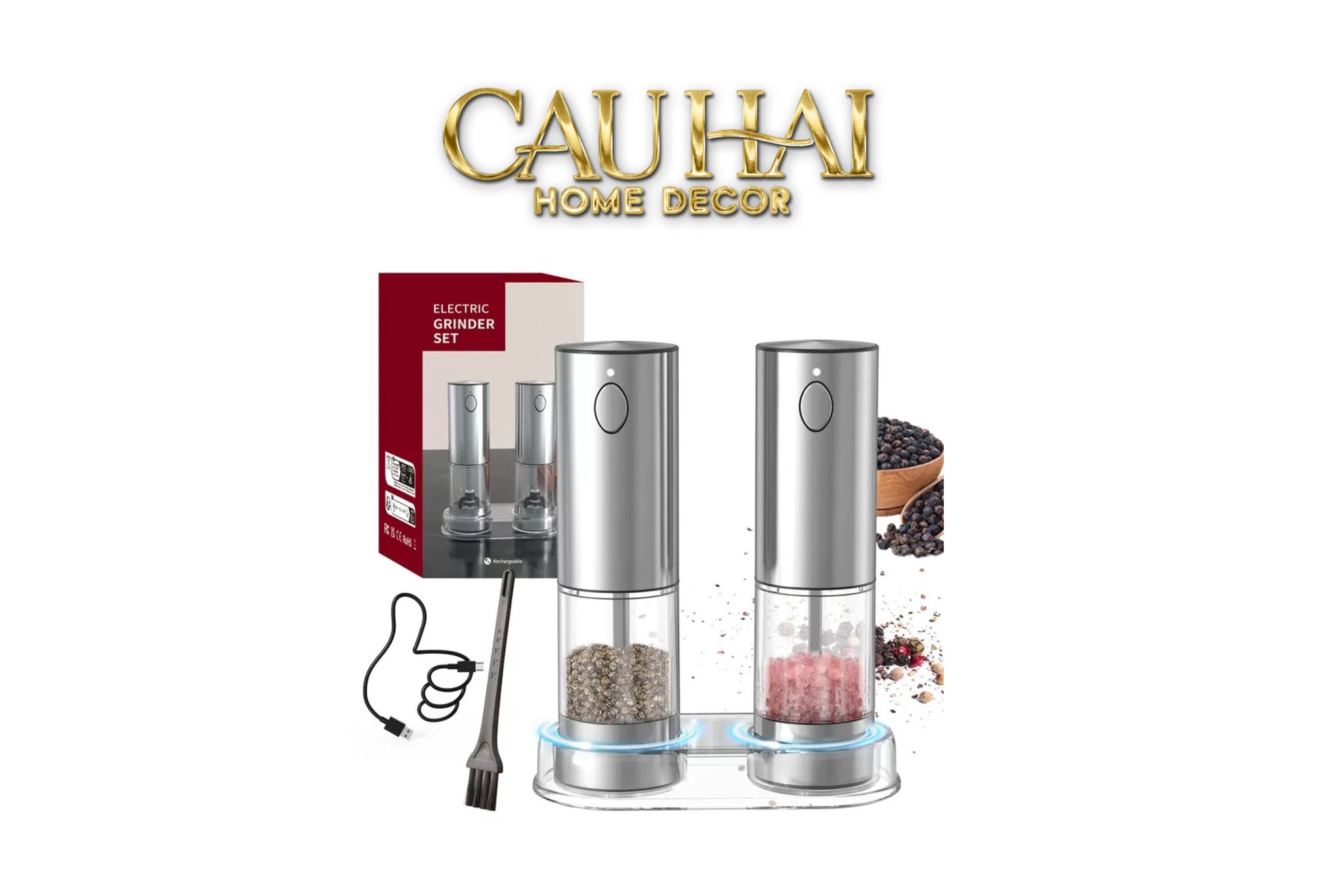Set 2 Máy Xay Điện Electric Pepper & Salt Grinder Set - CẬU HAI HOME DECOR