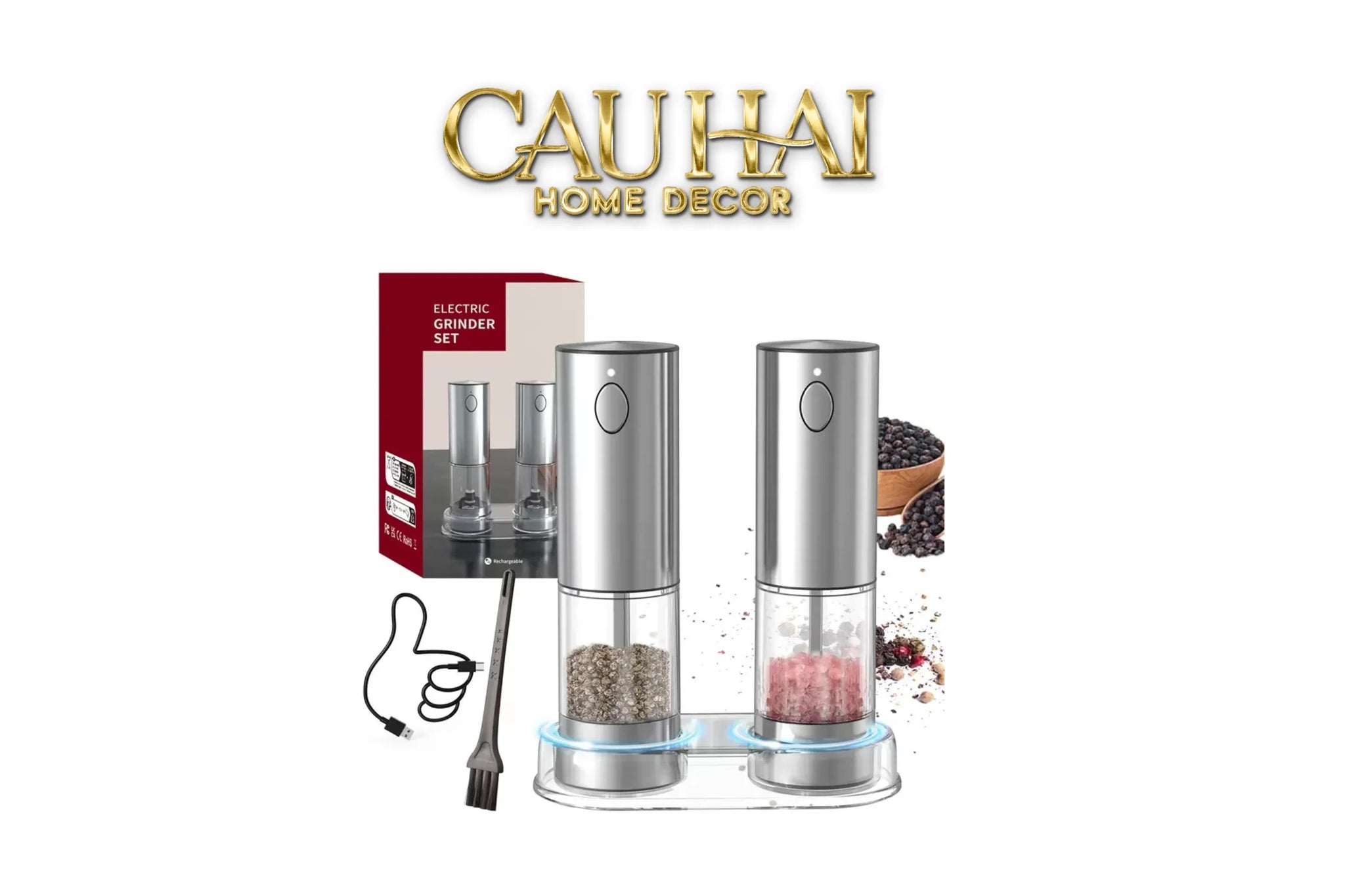 Set 2 Máy Xay Điện Electric Pepper & Salt Grinder Set-CẬU HAI HOME DECOR
