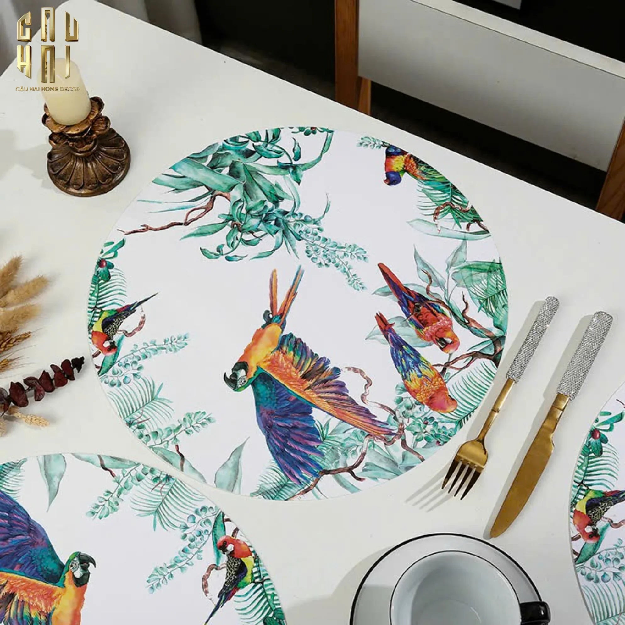 Set 2 Tấm Lót Bàn Ăn - Placemat Jungle Parrot-CẬU HAI HOME DECOR