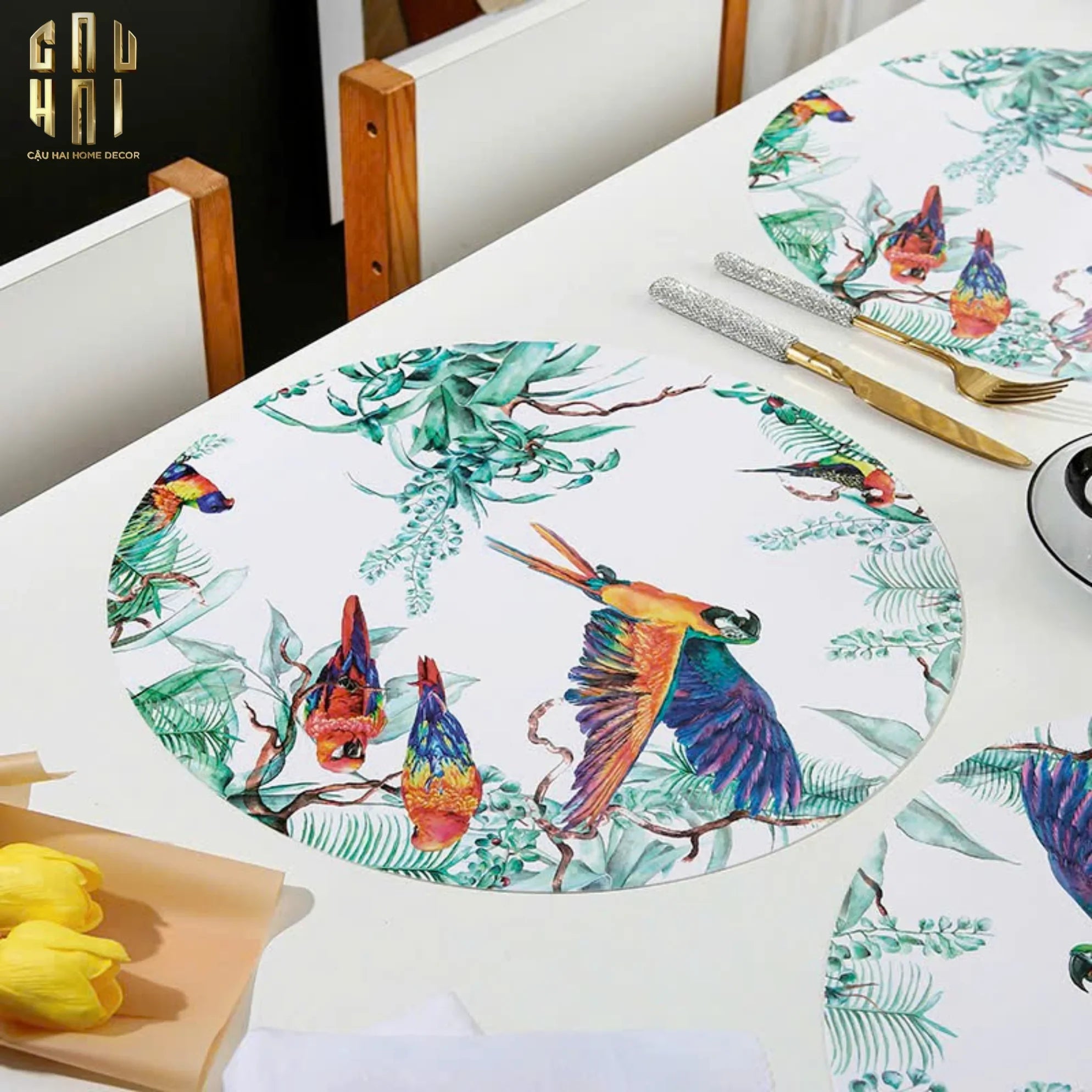 Set 2 Tấm Lót Microfiber - Placemat Jungle Parrot - CẬU HAI HOME DECOR