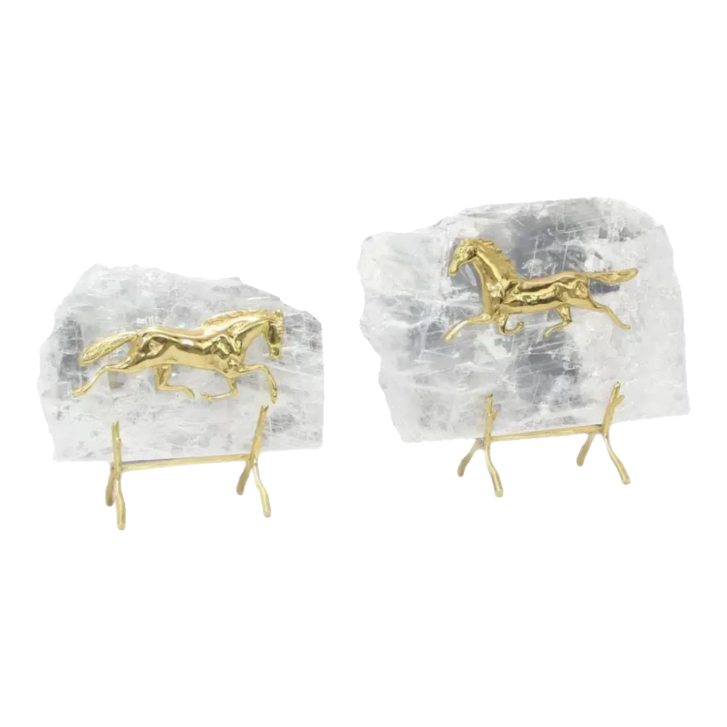 Maison Couture - Set 2 Tượng Ngựa Đồng Đá Thạch Anh Équestre Gilded Hidden Stallion Grande Quartz