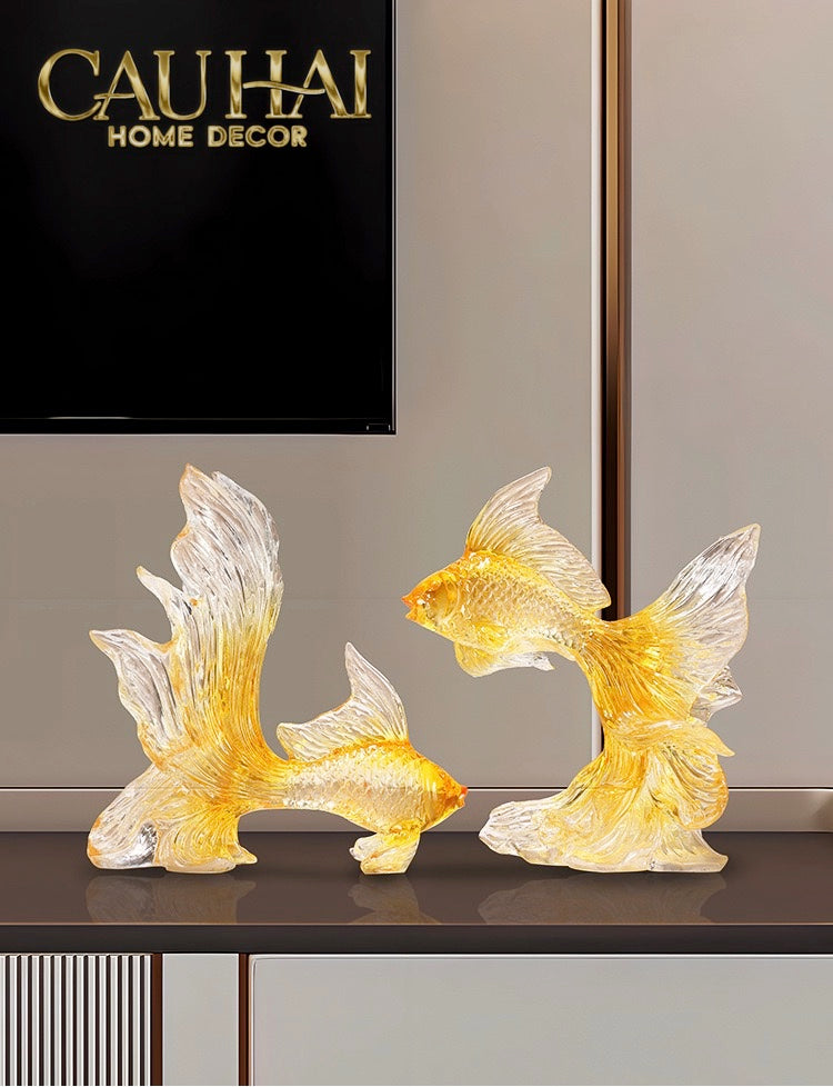 Set 2 Tượng Resin Song Ngư Vượng Phát – Fortune Koi Duo-TƯỢNG TRANG TRÍ-CẬU HAI HOME DECOR
