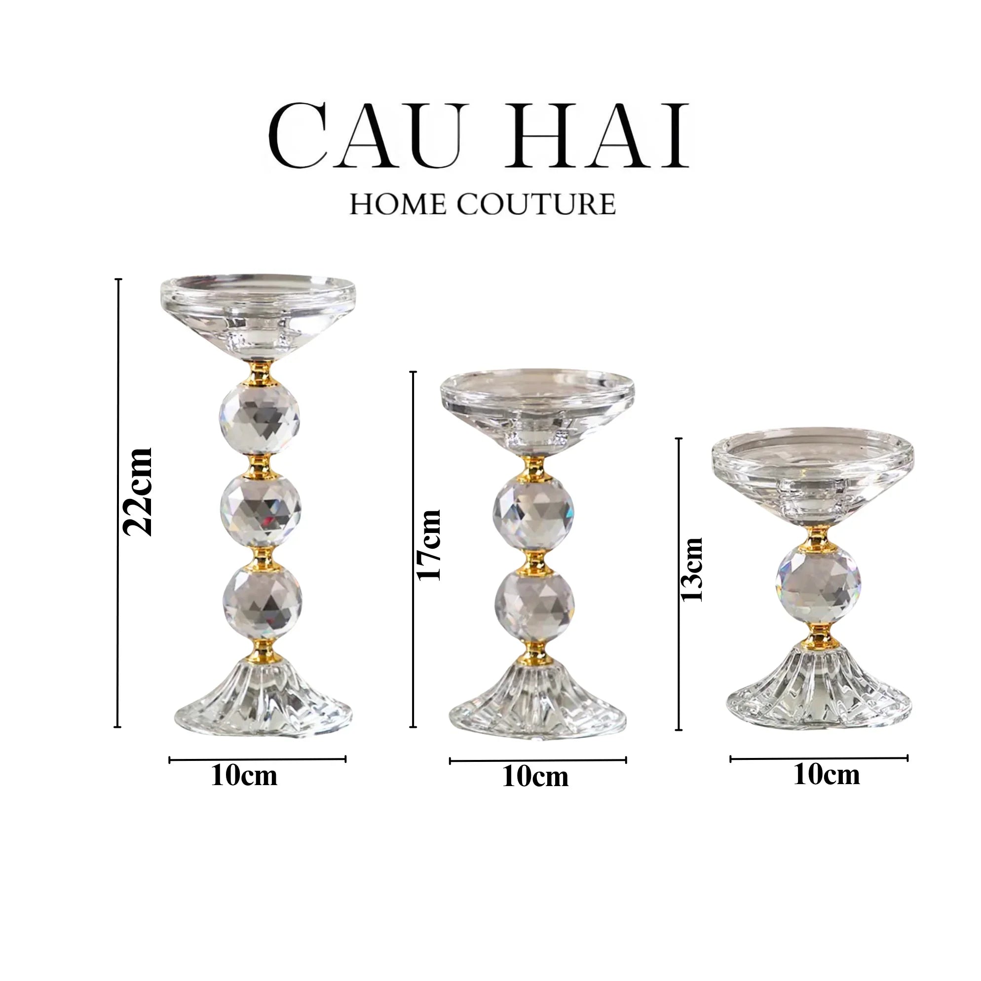 SET 3 ĐẾ NẾN CRYSTAL CROWN TRIO-CẬU HAI HOME DECOR