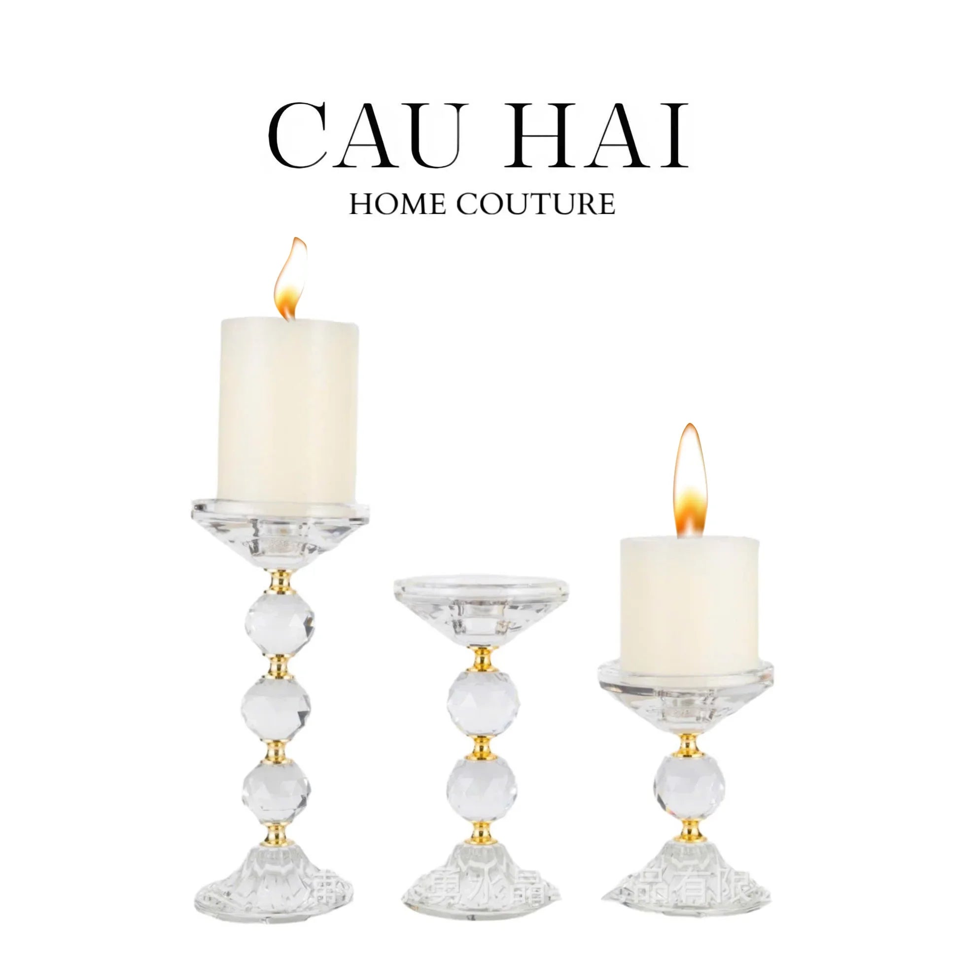 Set 3 Đế Nến Crystal Crown Triptyque Candle Holders-CẬU HAI HOME DECOR