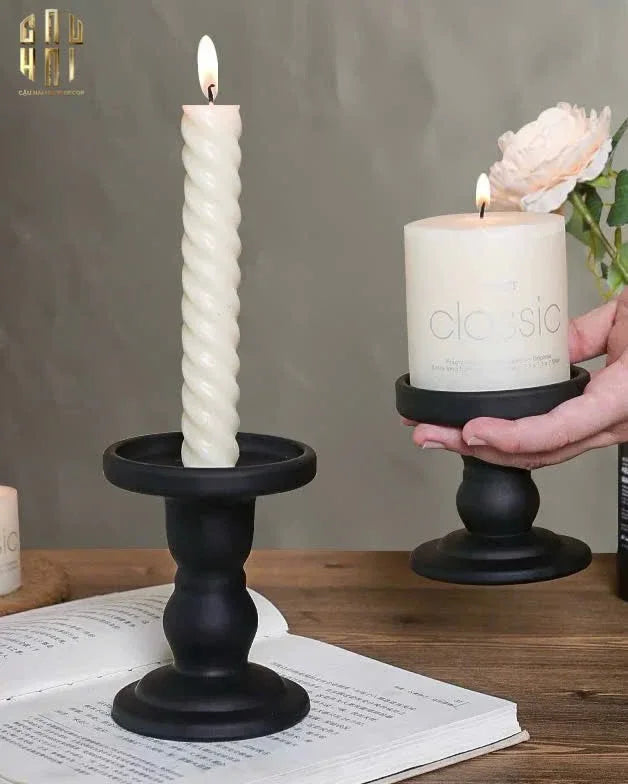 SET 3 ĐẾ NẾN THUỶ TINH ĐEN LACQUERED CRYSTAL-CẬU HAI HOME DECOR