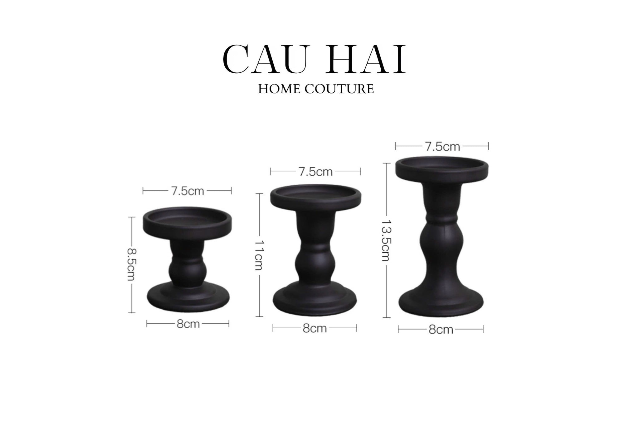 SET 3 ĐẾ NẾN THUỶ TINH ĐEN LACQUERED CRYSTAL-CẬU HAI HOME DECOR