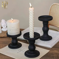 Set 3 Đế Nến Thuỷ Tinh Đen Lacquered Crystal-CẬU HAI HOME DECOR