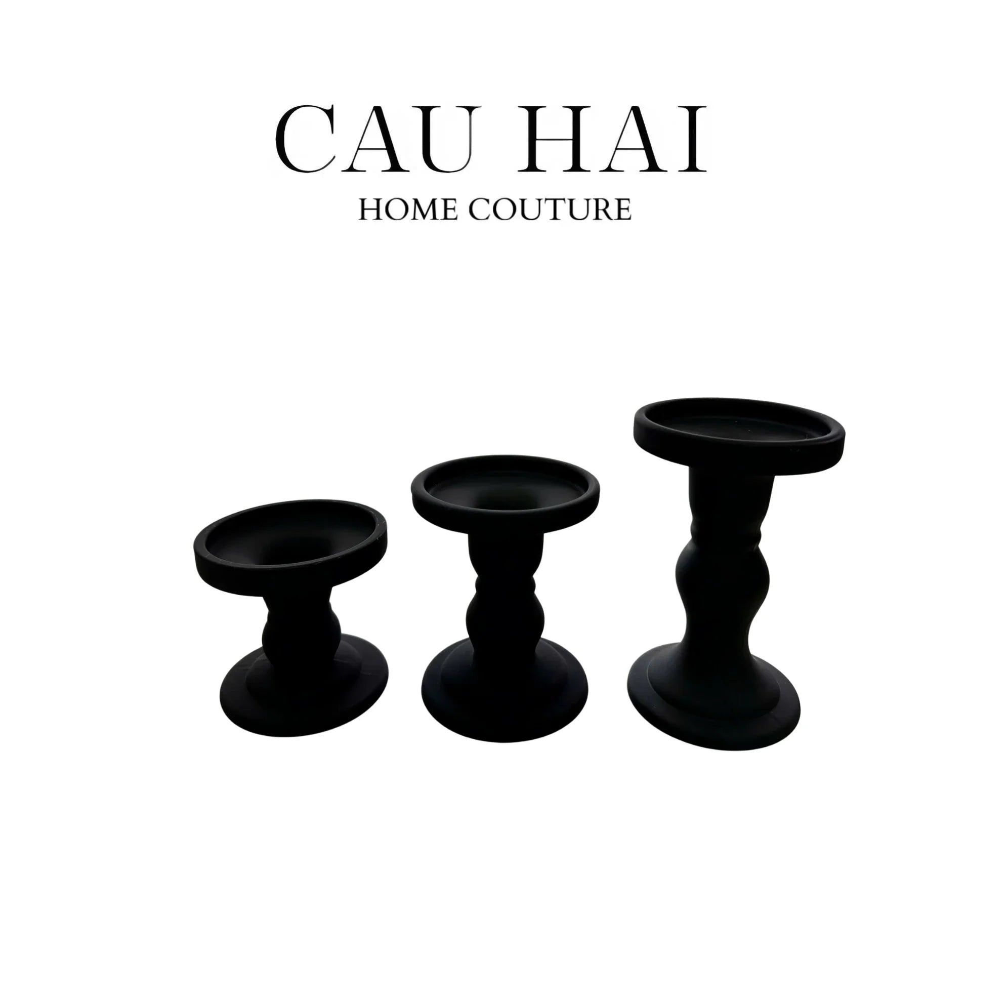 Set 3 Đế Nến Thuỷ Tinh Đen Lacquered Crystal-CẬU HAI HOME DECOR