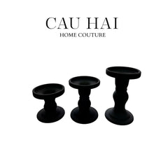 Set 3 Đế Nến Thuỷ Tinh Đen Lacquered Crystal-CẬU HAI HOME DECOR