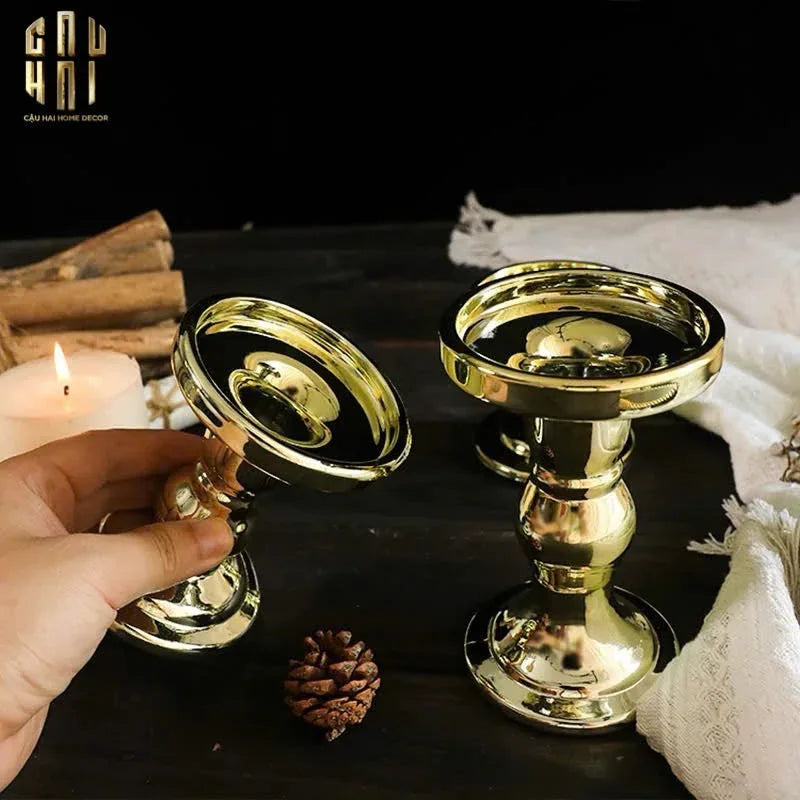 SET 3 ĐẾ NẾN THUỶ TINH GOLD LACQUERED CRYSTAL-CẬU HAI HOME DECOR