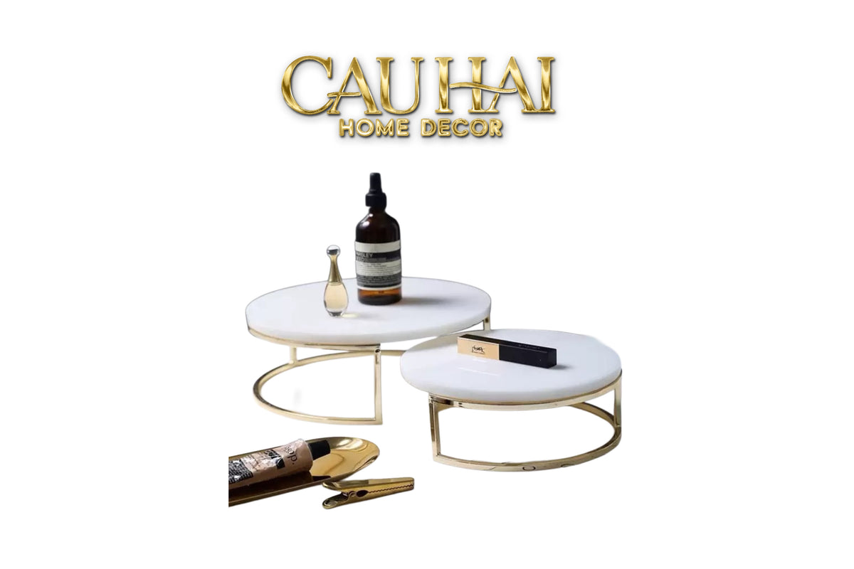 Set 3 Khay Tròn Đá Marble Đế Bánh Arthur Prime Metropolitan Decorative Trays & Cake Stand D17.5 D20 D25-Khay Kệ Tầng-CẬU HAI HOME DECOR