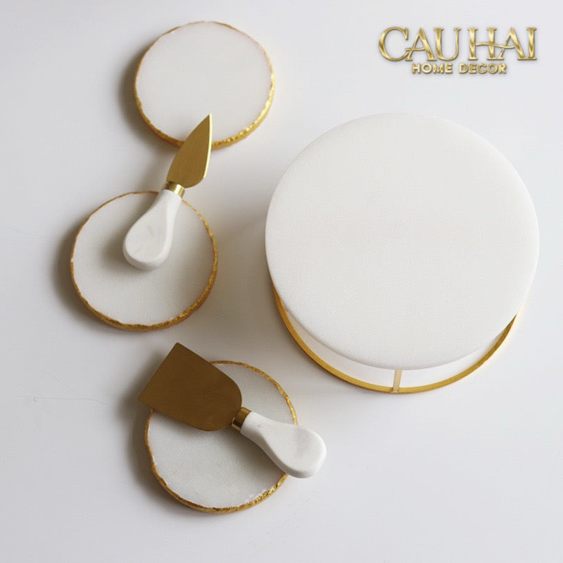 Set 3 Khay Tròn Đá Marble Đế Bánh Arthur Prime Metropolitan Decorative Trays & Cake Stand D17.5 D20 D25-CẬU HAI HOME DECOR