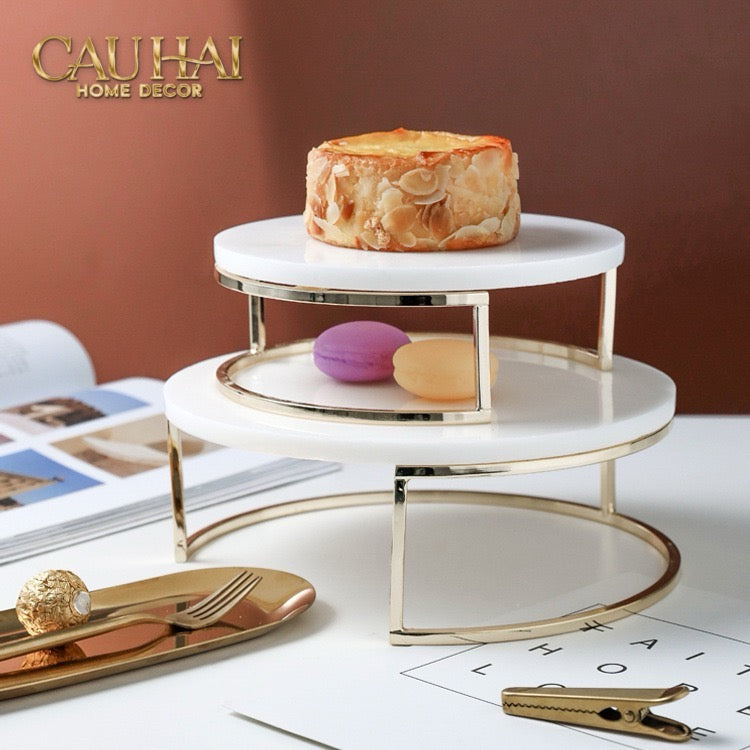 Set 3 Khay Tròn Đá Marble Đế Bánh Arthur Prime Metropolitan Decorative Trays & Cake Stand D17.5 D20 D25-Khay Kệ Tầng-CẬU HAI HOME DECOR