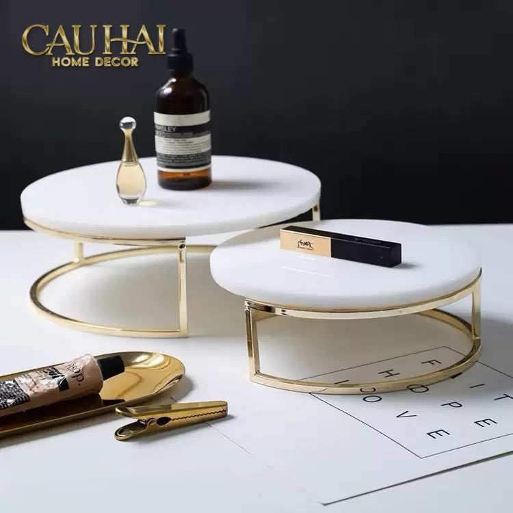 Set 3 Khay Tròn Đá Marble Đế Bánh Arthur Prime Metropolitan Decorative Trays & Cake Stand D17.5 D20 D25-Khay Kệ Tầng-CẬU HAI HOME DECOR