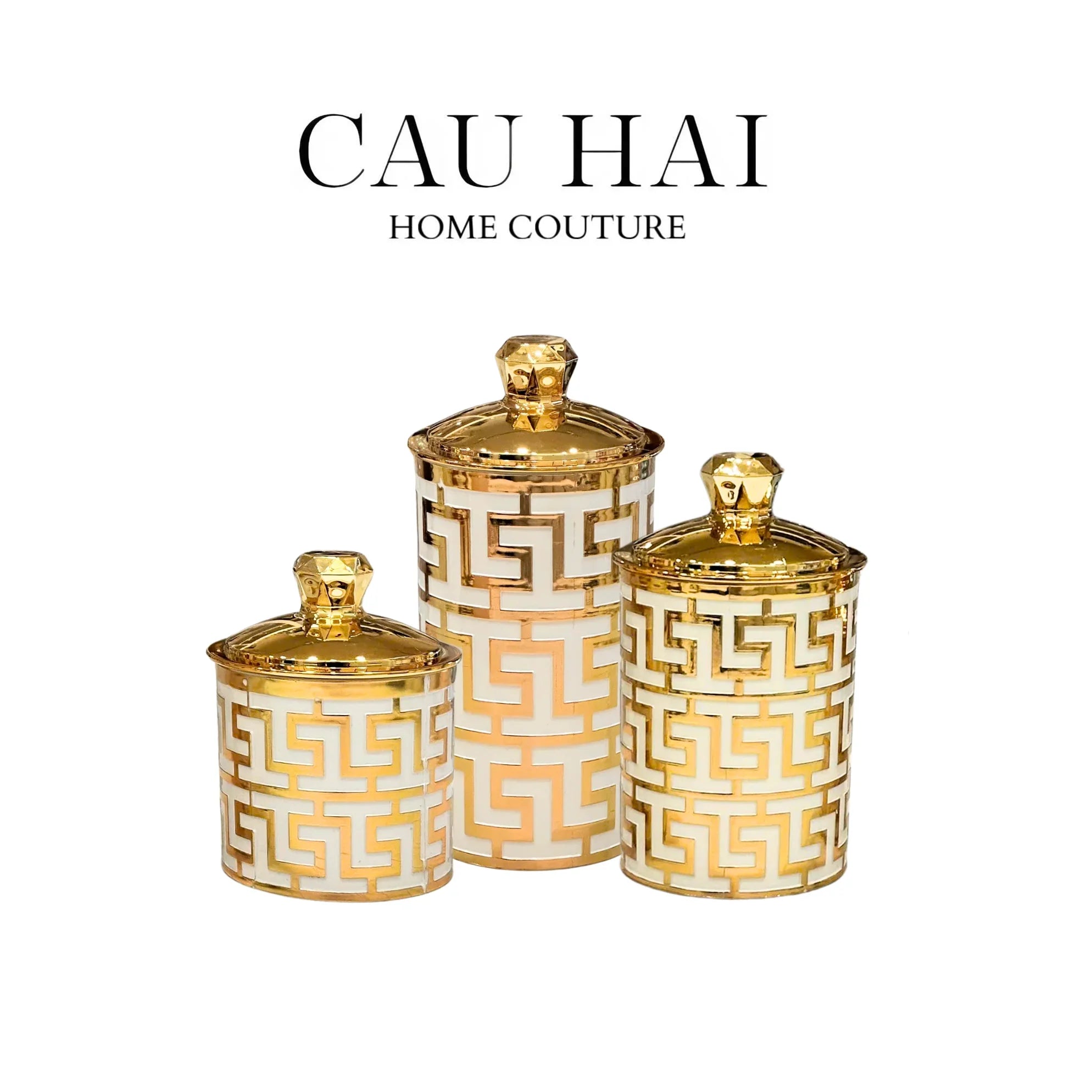 SET 3 LỌ PANTRY ACRY - ÉCLAT GREEK KEY-CẬU HAI HOME DECOR