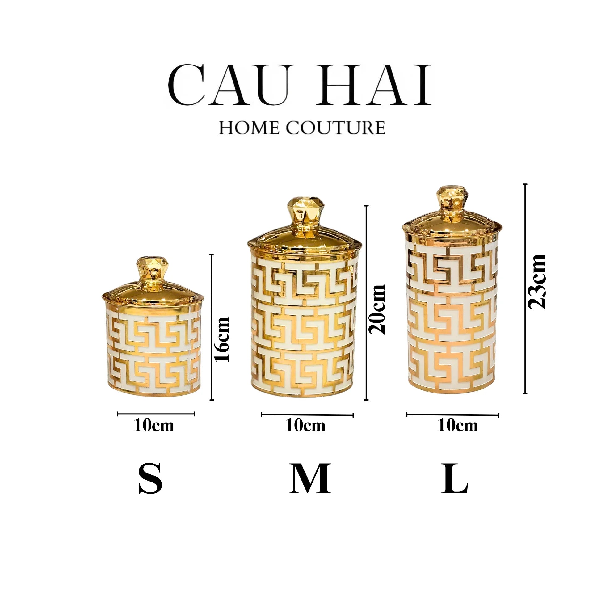 SET 3 LỌ PANTRY ACRY - ÉCLAT GREEK KEY-CẬU HAI HOME DECOR