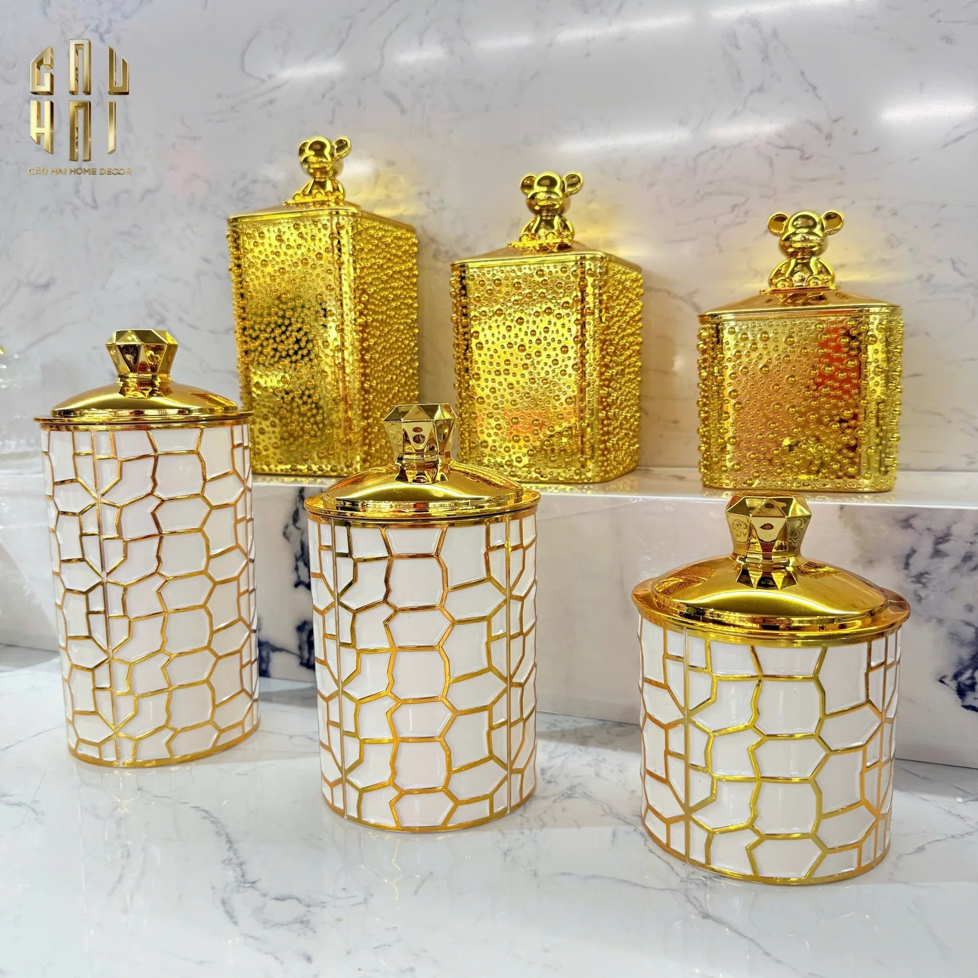 Set 3 Lọ Pantry Acry - Éclat Luxe Bear-CẬU HAI HOME DECOR