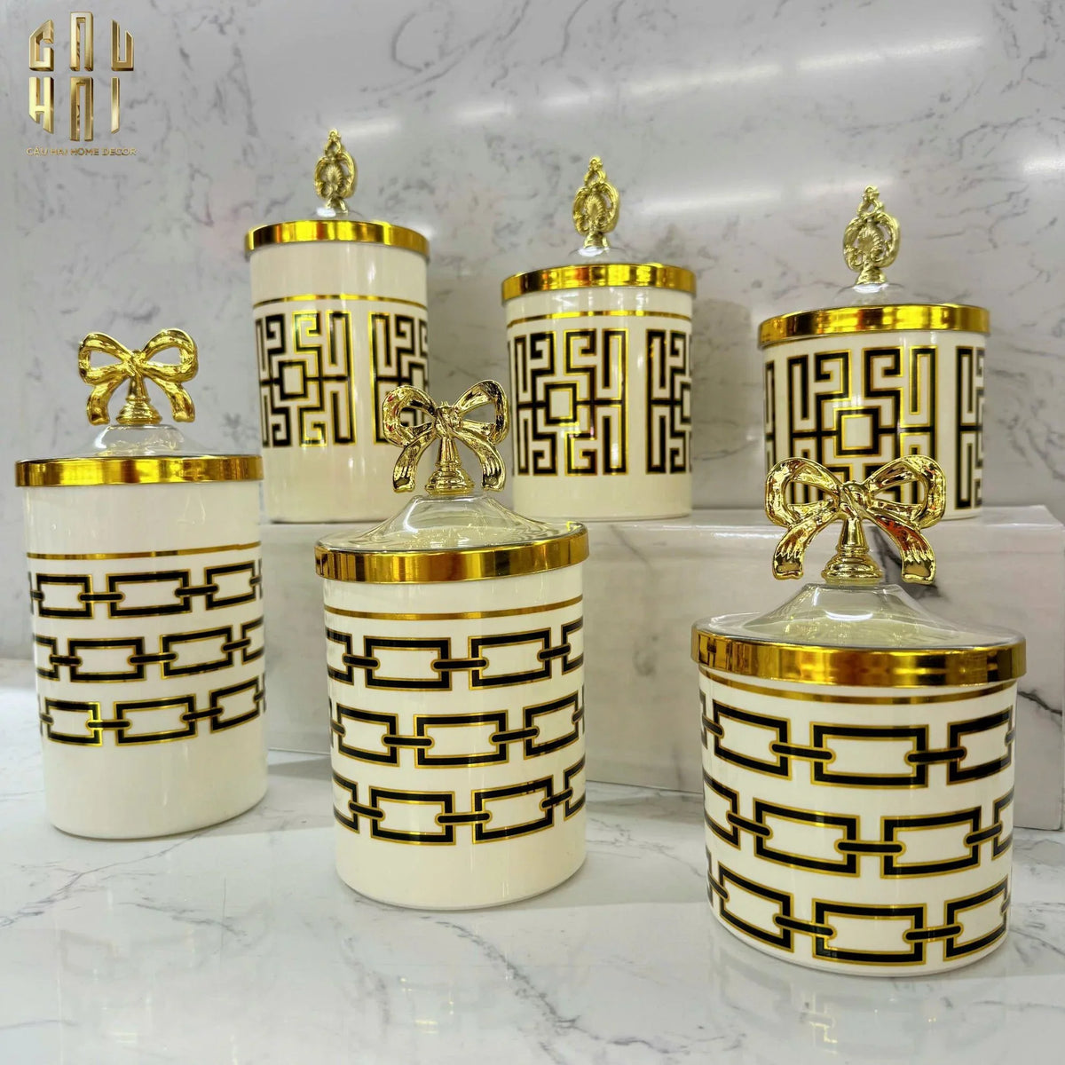 Set 3 Lọ Pantry Acry - Éclat Royal Meander-HŨ TRANG TRÍ-Đối tác tại Trung Quốc theo từng đơn đặt hàng-CẬU HAI HOME DECOR