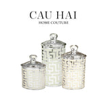 SET 3 LỌ PANTRY ACRY - PLATINUM GREEK KEY-CẬU HAI HOME DECOR