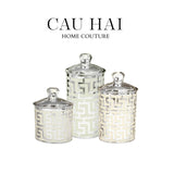 Set 3 Lọ Pantry Acry - Platinum Greek Key-HŨ TRANG TRÍ-CẬU HAI HOME DECOR