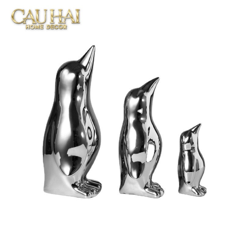 Set 3 Tượng Chim Cánh Cụt Ceramic Penguin Argenté 3pcs-TƯỢNG TRANG TRÍ-CẬU HAI HOME DECOR