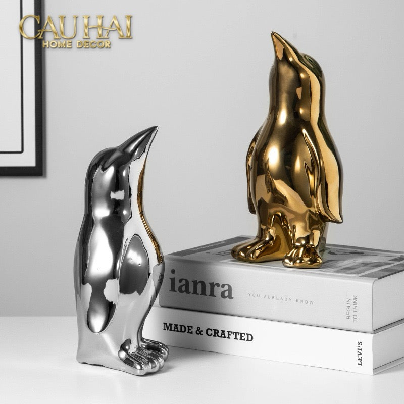 Set 3 Tượng Chim Cánh Cụt Ceramic Penguin Argenté 3pcs-TƯỢNG TRANG TRÍ-CẬU HAI HOME DECOR